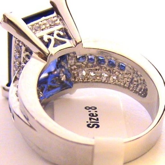 8.47ct. Rectangle Cocktail Sapphire Dark Blue Clear Tabernacle Cz Ring Size 5 - Picture 6 of 8